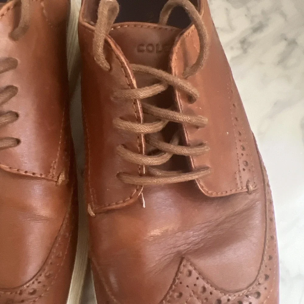 Cole Haan Grand.OS Mens British Tan Leather Wingtip Oxford Shoes Business Casual